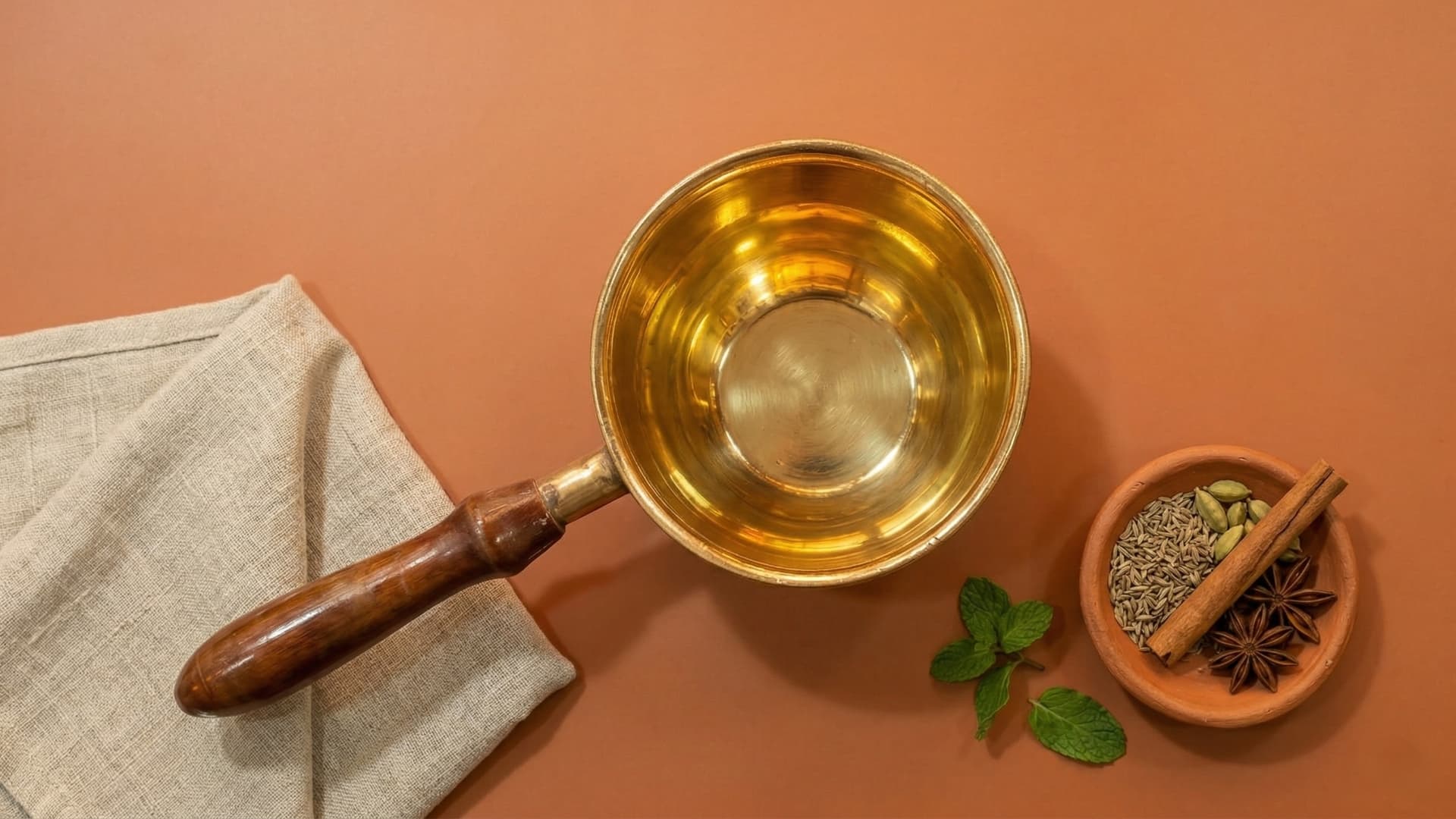 Brass Tempering Pan with Wooden Handle